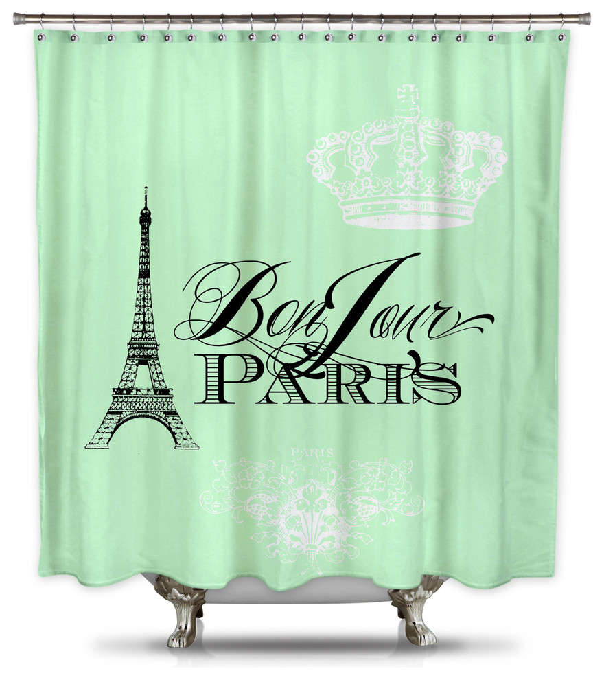 Catherine Bonjour Paris Mint Green Fabric Shower Curtain
