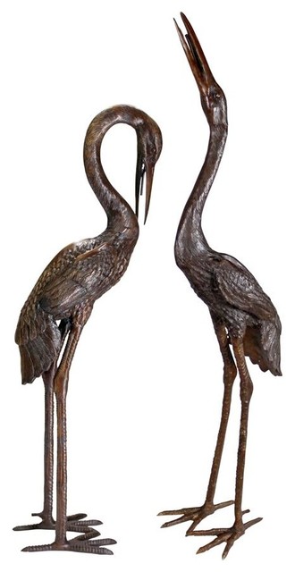 Heron Statues Set Of 2 Extra Large Beach Style Garden And Yard Art By Design Toscano Houzz - Garden Crane Statues