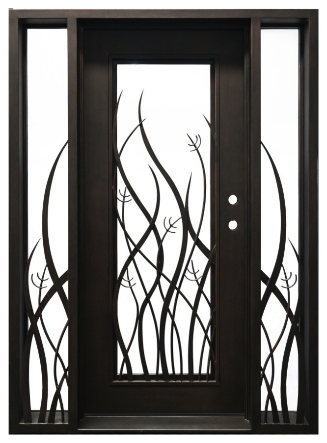Square Top Tall Grass Door With Frame and Threshold 72"x96", Aged