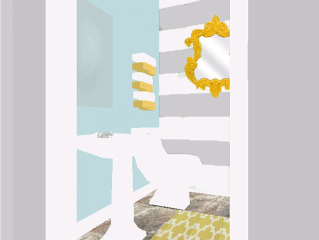 Gray and White Striped Half Bath transitional-floor-plan