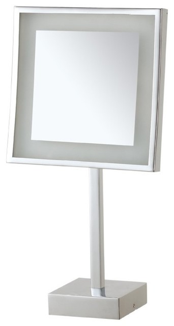 Square Lighted 3x Makeup Mirror In Chrome Finish - Contemporary ... Square Lighted 3x Makeup Mirror In Chrome Finish - Contemporary ...