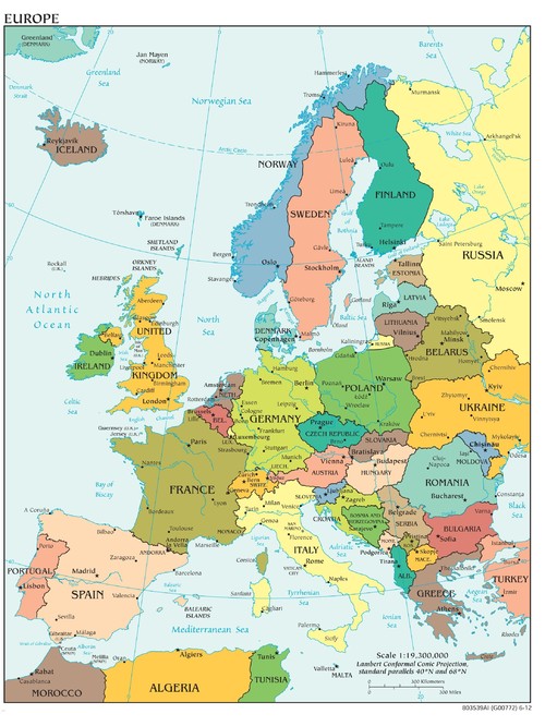Europe Map, Political, Peel & Stick Removable Wall Decal