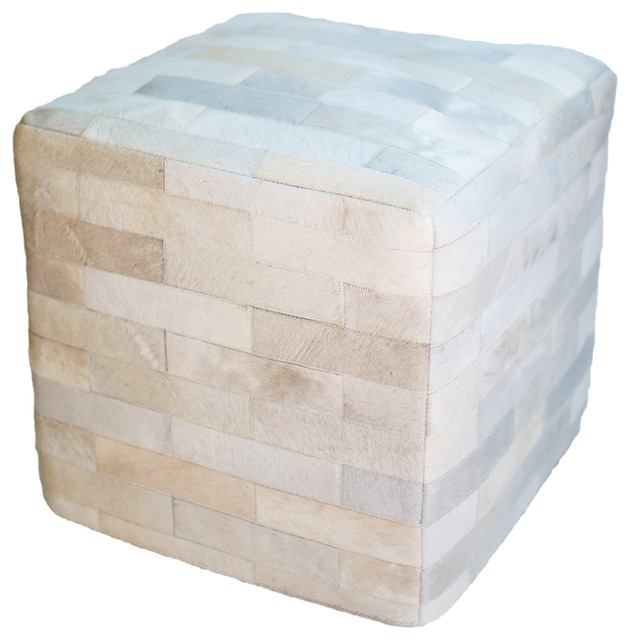 Cowhide Cube Patchwork Ottoman Contemporary Footstools And
