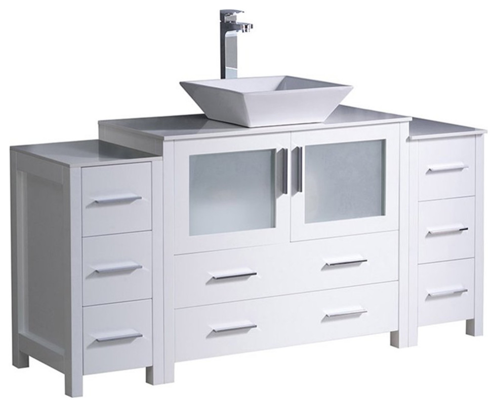 Fresca Torino 60" White Modern Bathroom Cabinets with Top and Vessel Sink
