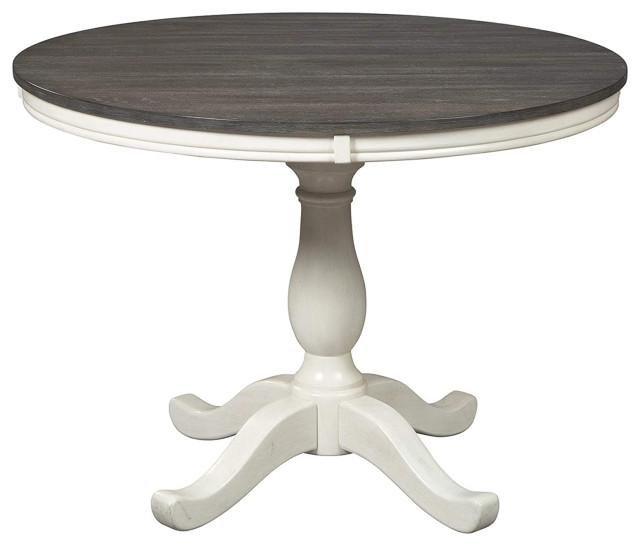 Round Dining Table, Two Tone Design With Pedestal Base, Gray and White ...