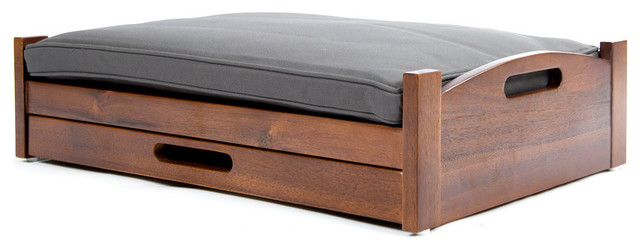 GDF Studio Frenty Mid Century Modern Dark Oak Acacia Wood Dog Bed With Storage