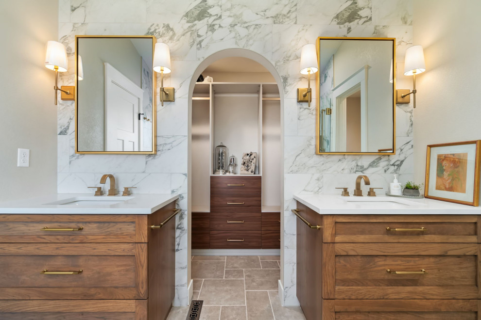 Example of a transitional bathroom design in Denver