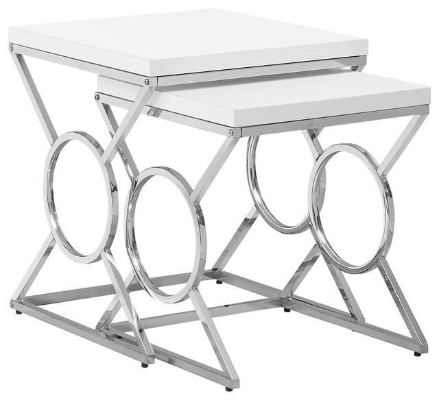 Nesting Table, Set Of 2, Side, End, Accent, Bedroom, Metal, Glossy White