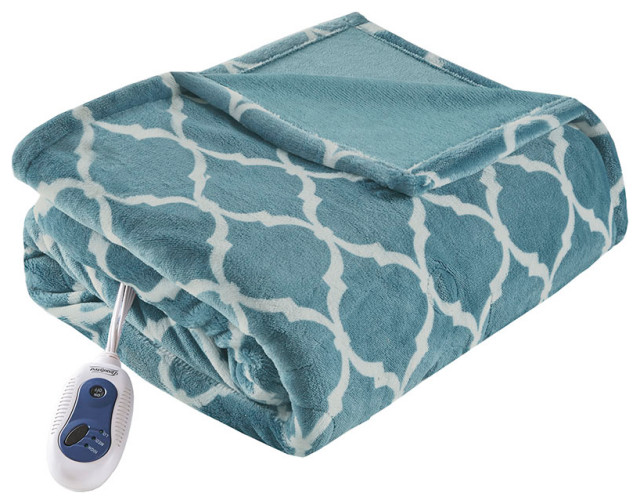 Beautyrest Heated Ogee Throw, Teal Contemporary Throws by GwG