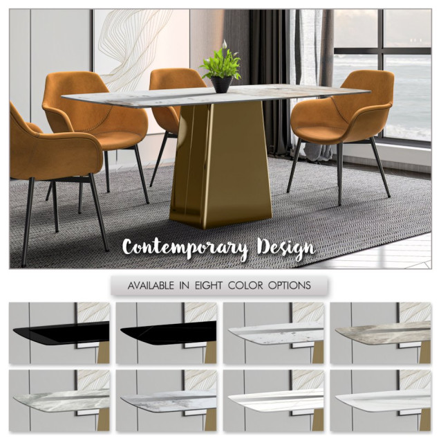 Quinix Series Dining Table, Gold Base With 55 White Grey Sintered Stone ...