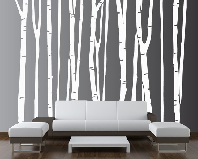 24x32 wall26 Removable Wall Sticker/Wall Mural Creative Window View Vinyl Sticker Forest in Spring with White Birch Trees 