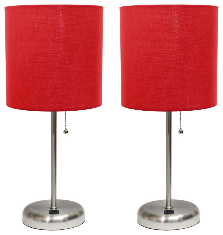Stick Lamp With Usb Charging Port/Fabric Shade 2 Pack Set, Red