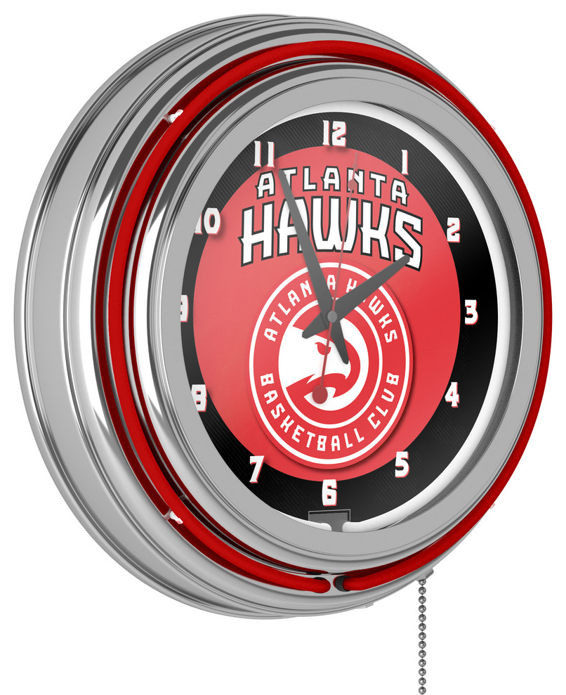 Atlanta Hawks NBA Chrome Double Ring Neon Clock