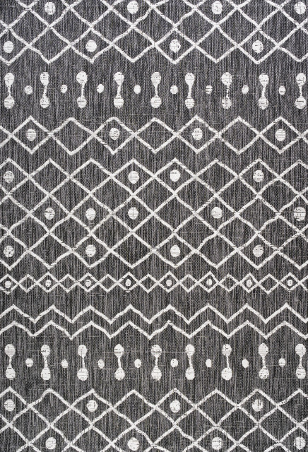 Nokat Tribal Bohemian Indoor/Outdoor Area Rug, Black/Ivory, 8'x10'
