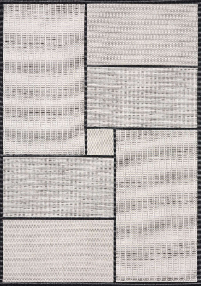 Theodore Collection Grey Black Stacked Rectangles Rug Midcentury