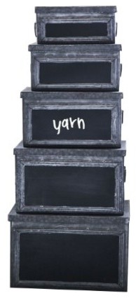 Set of 5 Galvanized Metal Bins With Chalkboard Face
