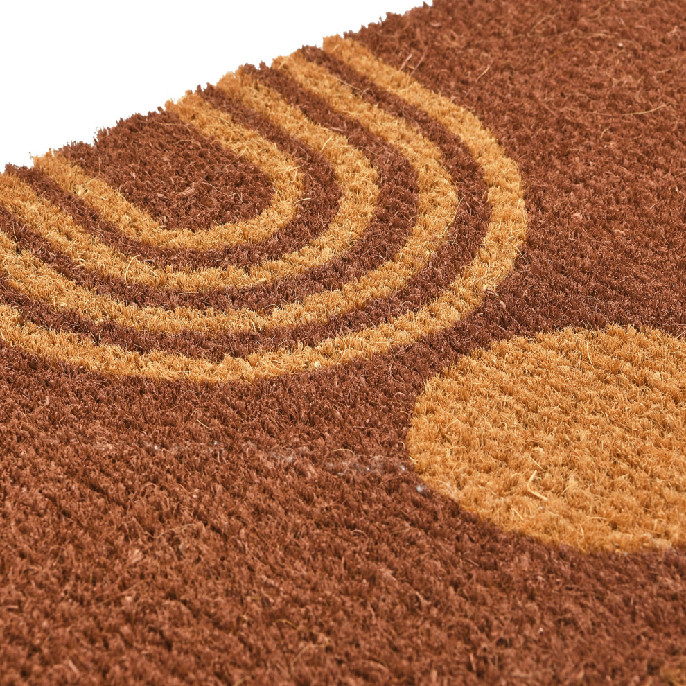 Natural Coir Doormat With Rainbow and Circle Contemporary Doormats