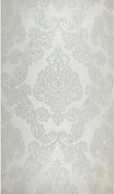 Italian Wallpaper roll textured rusted damask wall coverings white gray Metallic