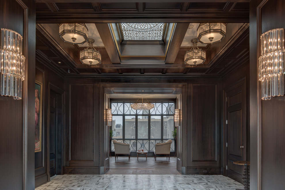 Design ideas for a large traditional vestibule in Philadelphia with white walls and marble floors.