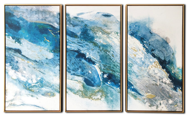 Abstract Regalite Triptych Floating Canvas with Gold Frame, 48x30"