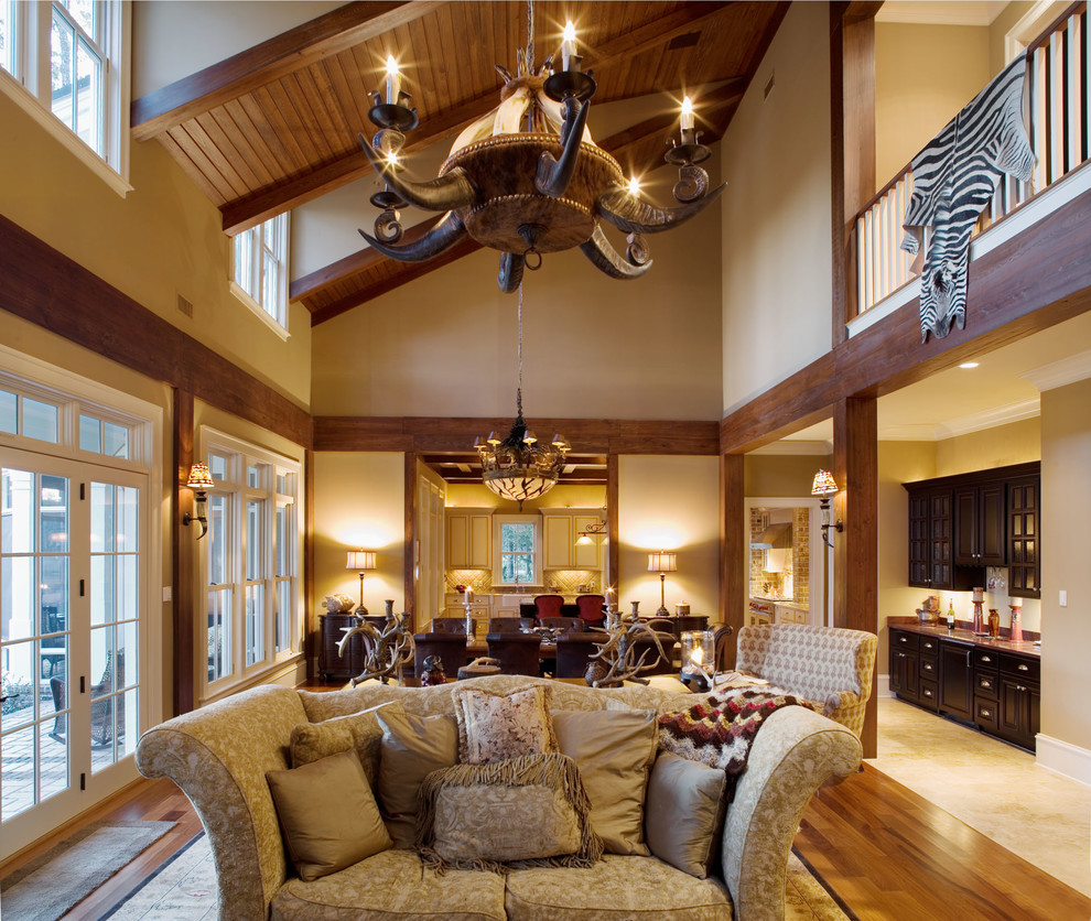 Traditional living room in Atlanta with beige walls.