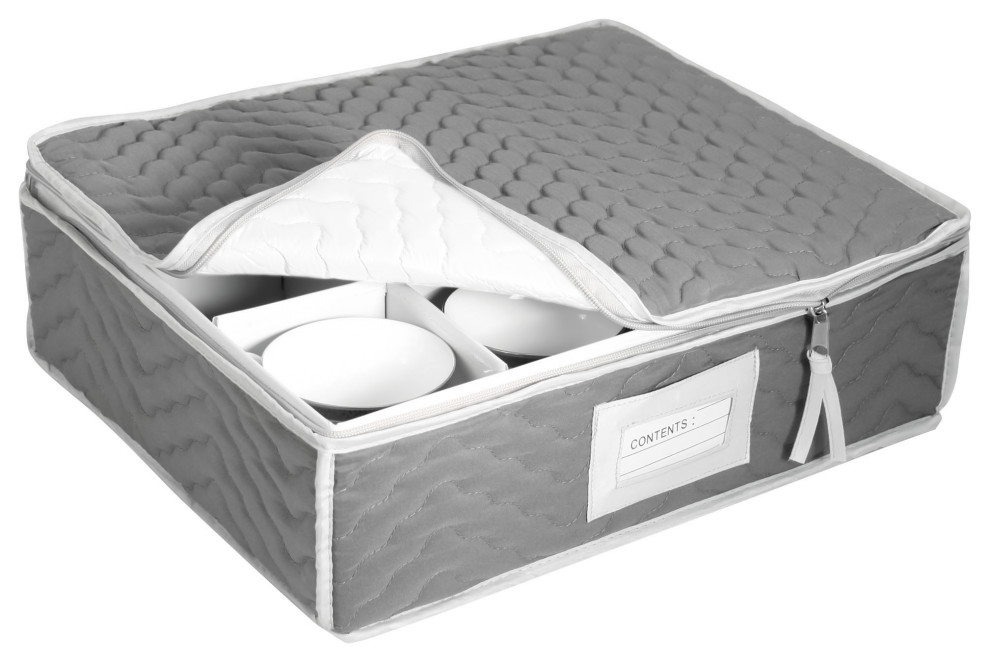 Quilted Microfiber China Cups Storage Chest Grey Dinnerware And