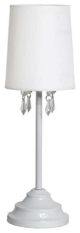 Simple Designs Table Lamp With Fabric Shade and Hanging Acrylic Beads, White