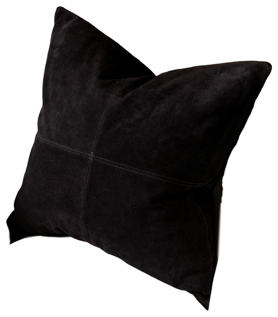 Classic Black Suede Leather Pillow Throw Squares Traditional