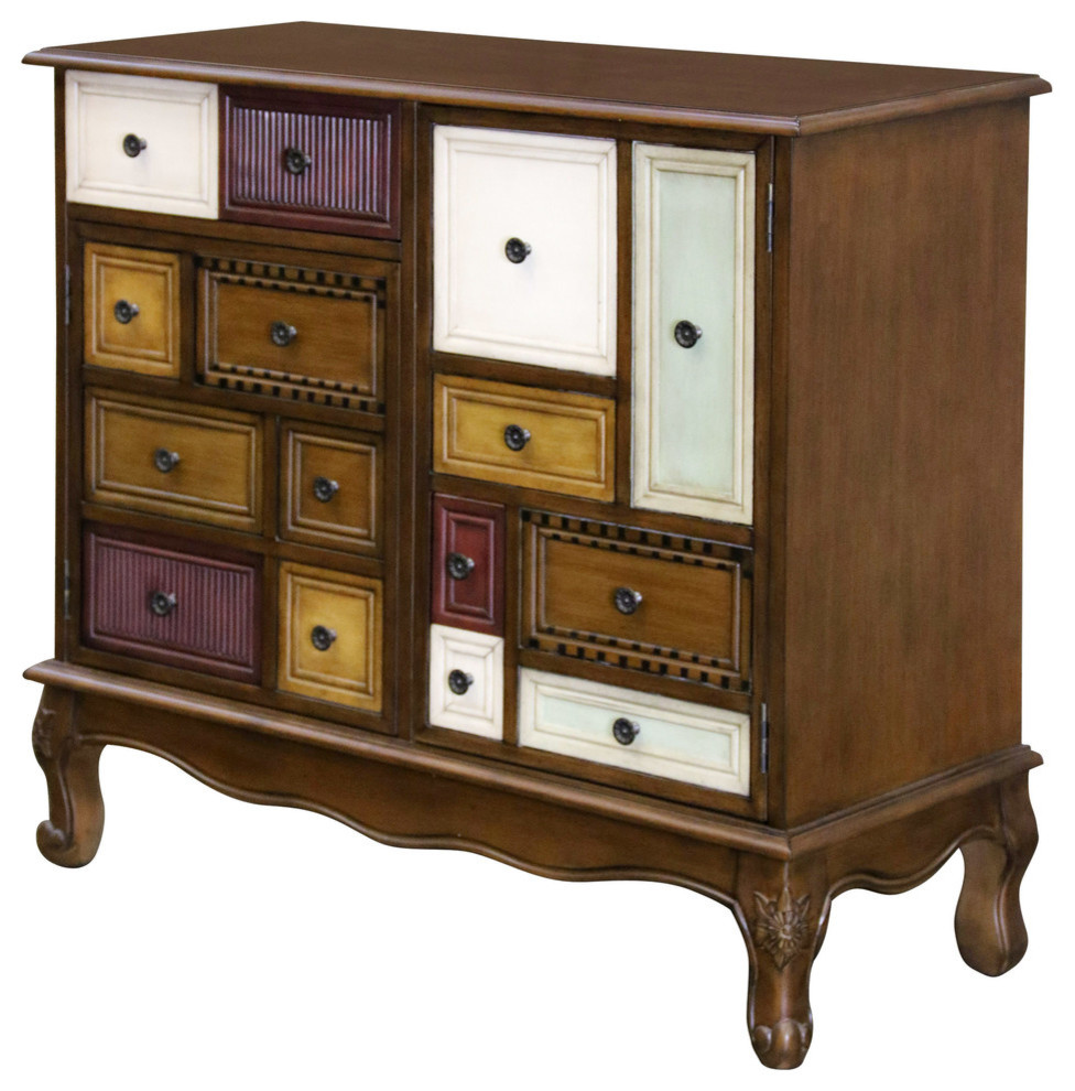 Decorative Painted Chest, Dark Brown Finish with Multicolored doors