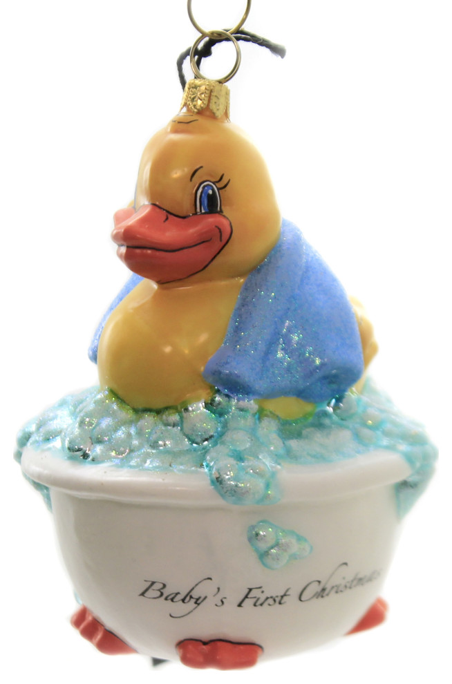 Joy To The World Babys First Rubber Ducky Blue Ornament Tub Time Bubbles Boy