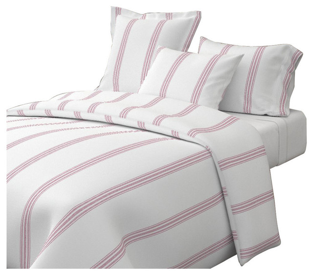 Pink French Ticking Stripe Pink Cotton Duvet Cover Contemporary