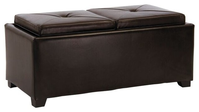 Kenwell 2 Tray Top Storage Ottoman Coffee Table Transitional Kenwell 2 Tray Top Storage Ottoman Coffee Table Brown