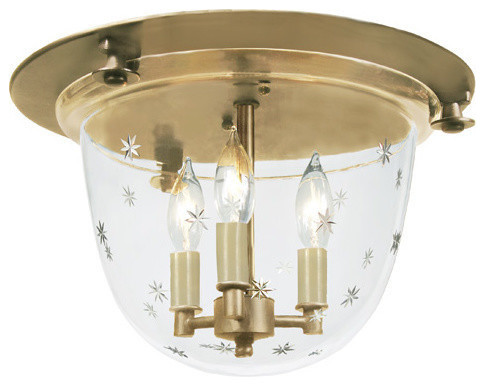 Classic Flush Mount Bell Lantern With Tiny Star Glass, Rubbed Brass