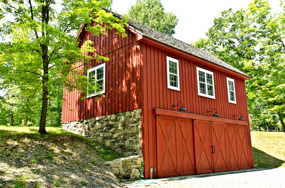 This is an example of a large country detached three-car garage in New York.