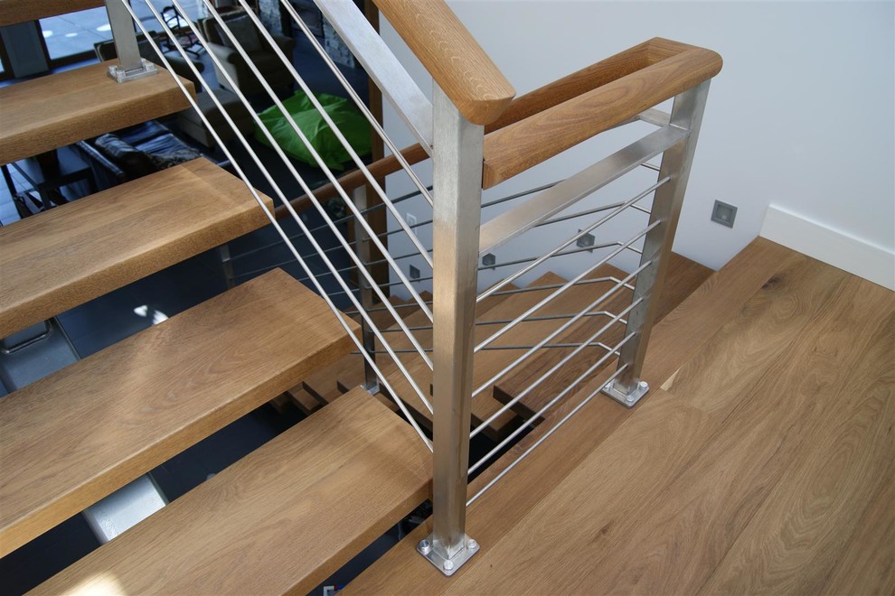 Oak & Stainless Steel Interior Railing Contemporary Staircase