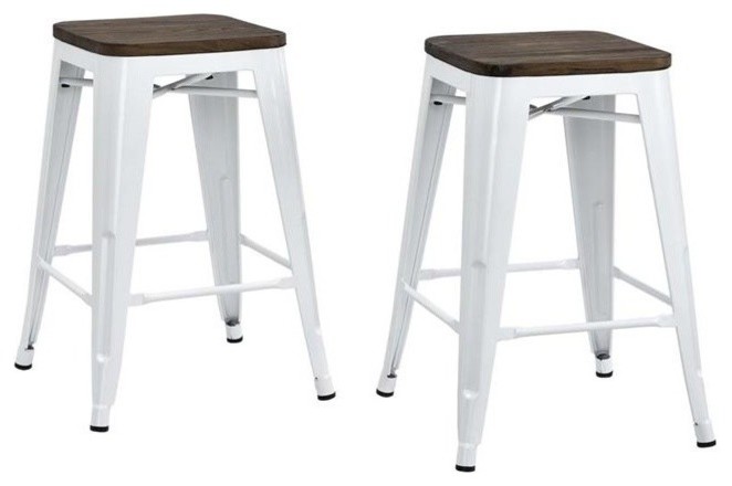 DHP Fusion Metal Backless 24" Counter Stool in White (Set of 2)