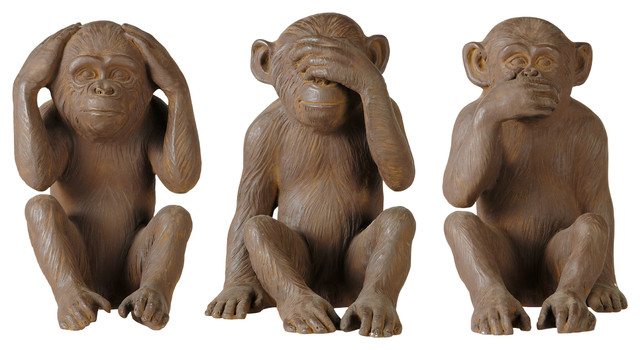 3 statuettes singes en résine marron H 40 cm GANDHI