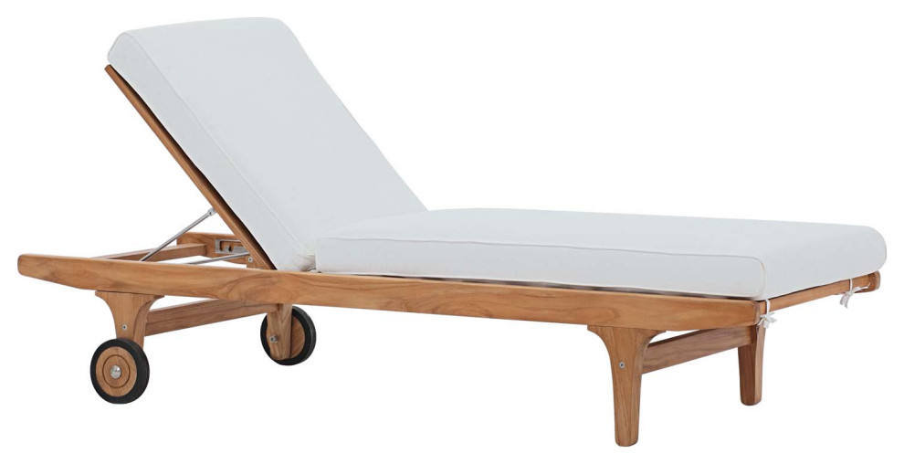 Saratoga Outdoor Patio Teak Chaise Lounge, Natural White