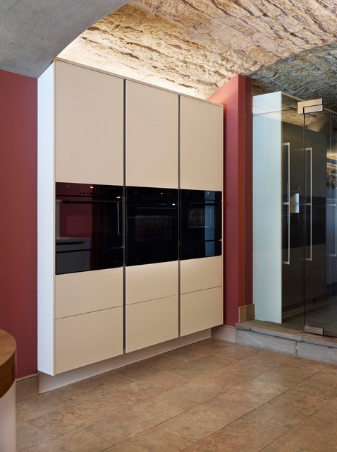White Handleless in Cellar contemporary-kitchen