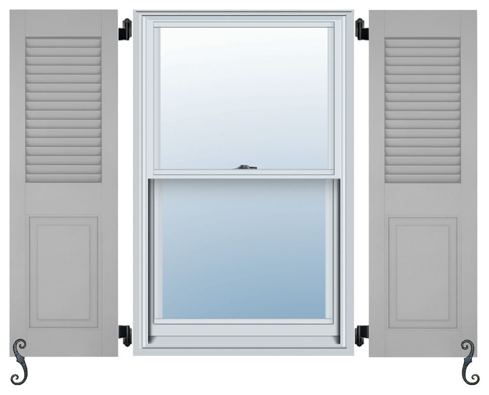 Atlantic Architectural Louver Top, Raised Panel Bottom Shutters, Set of 2 Exterior Shutters