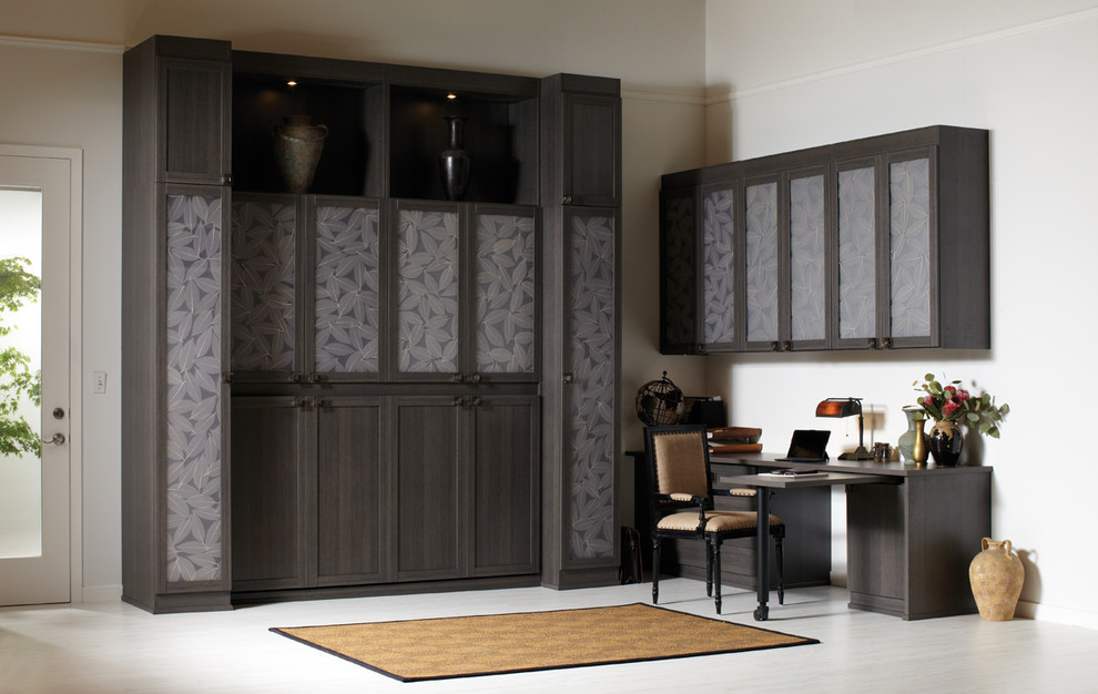 Bedroom - mid-sized transitional master vinyl floor bedroom idea with white walls and no fireplace
