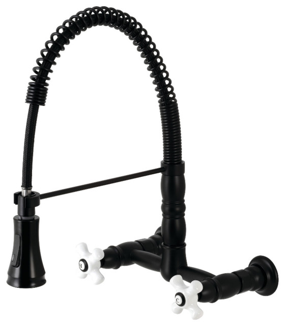 Heritage TwoHandle WallMount PullDown Sprayer Kitchen Faucet