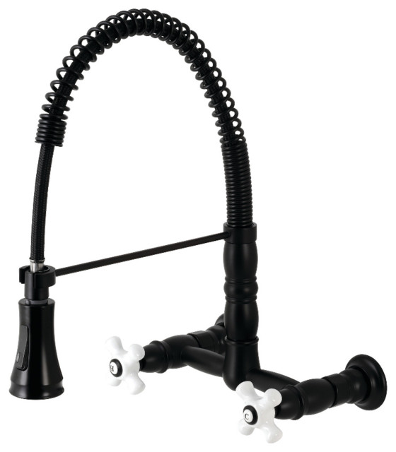 GS1240PX Two-Handle Wall-Mount Pull-Down Sprayer Kitchen Faucet, Matte Black