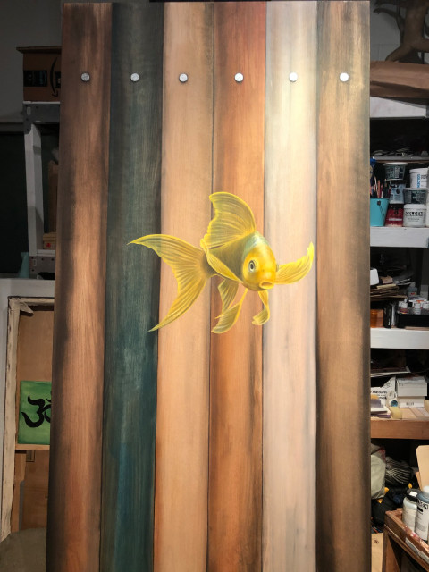 Koi Fish Master Bathroom Sliding Barn Door - Asian - Los Angeles - by ...