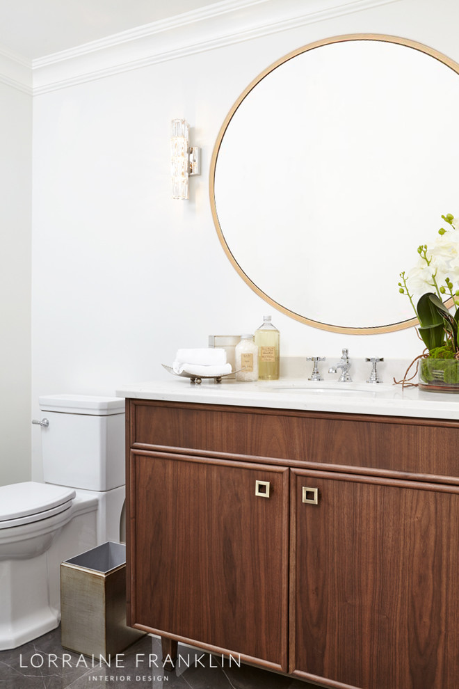 This is an example of a transitional powder room.