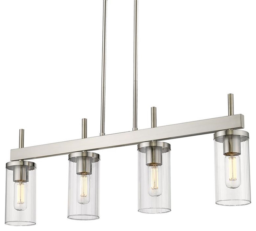 Winslett Linear Pendant in Pewter with Ribbed Clear Glass