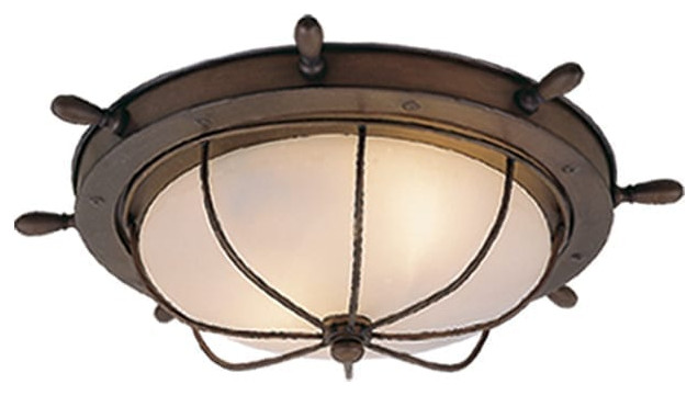 Nautical 15-in Outdoor Flush Mount Ceiling Light Antique Red Copper