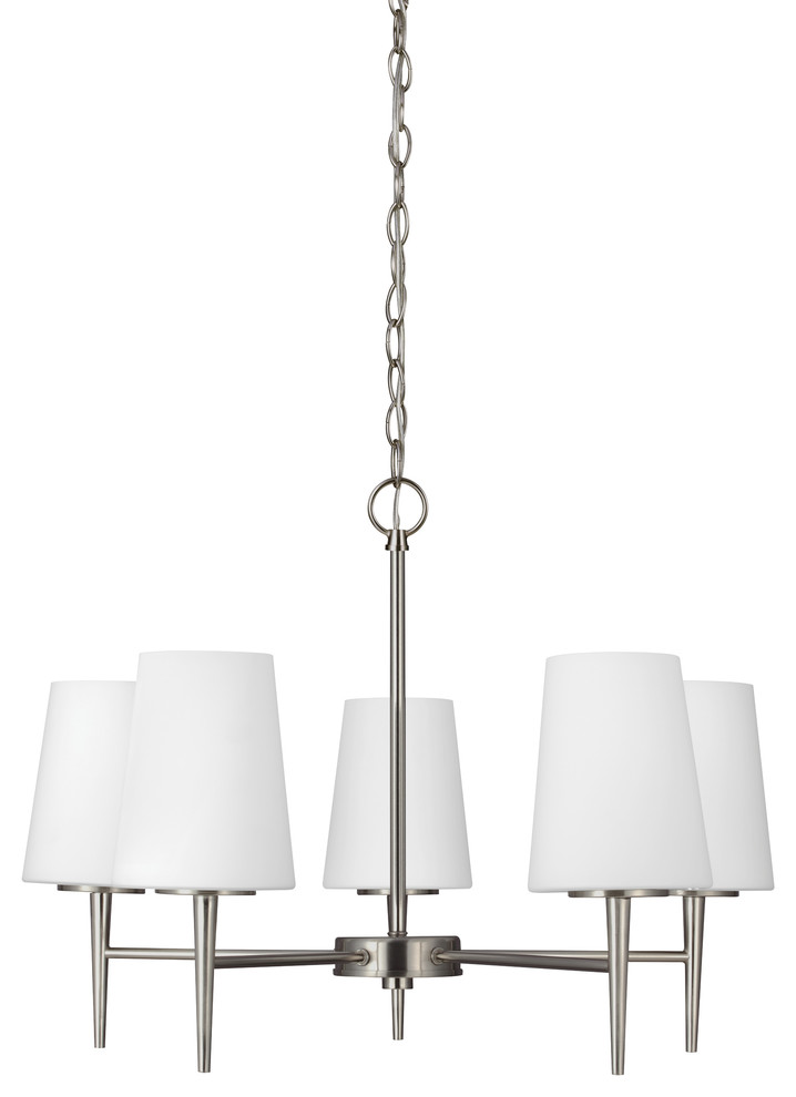 Driscoll Five Light Chandelier In Brushed Nickel With Etched Glass Painted White