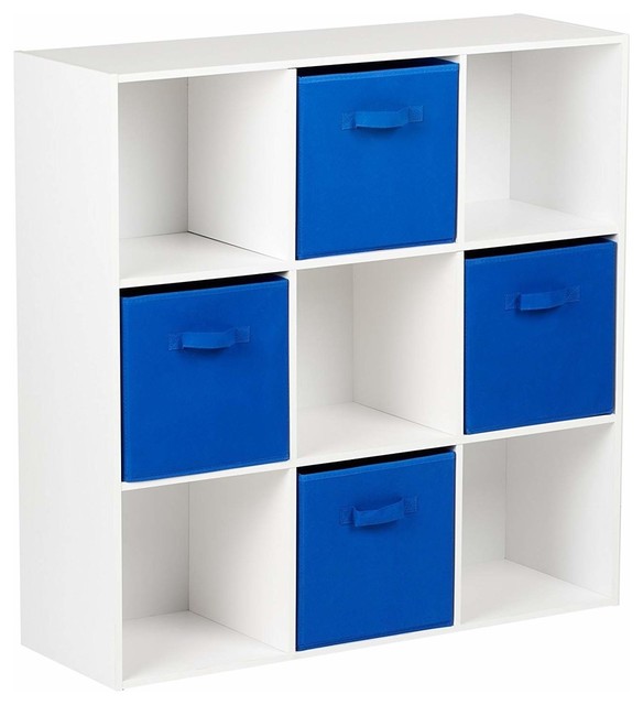 Modern 8 Cubes Storage Cabinet White Painted Mdf With 4 Blue Modern 8 Cubes Storage Cabinet White Painted Mdf With 4 Blue Bo