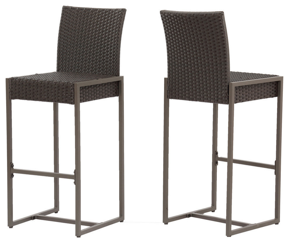 GDF Studio Kelly Outdoor Wicker 30" Barstool, Dark Brown, Set of 2